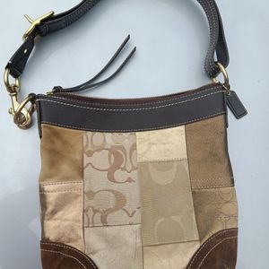 Coach Brown, Gold, Bronze Patchwork Handbag